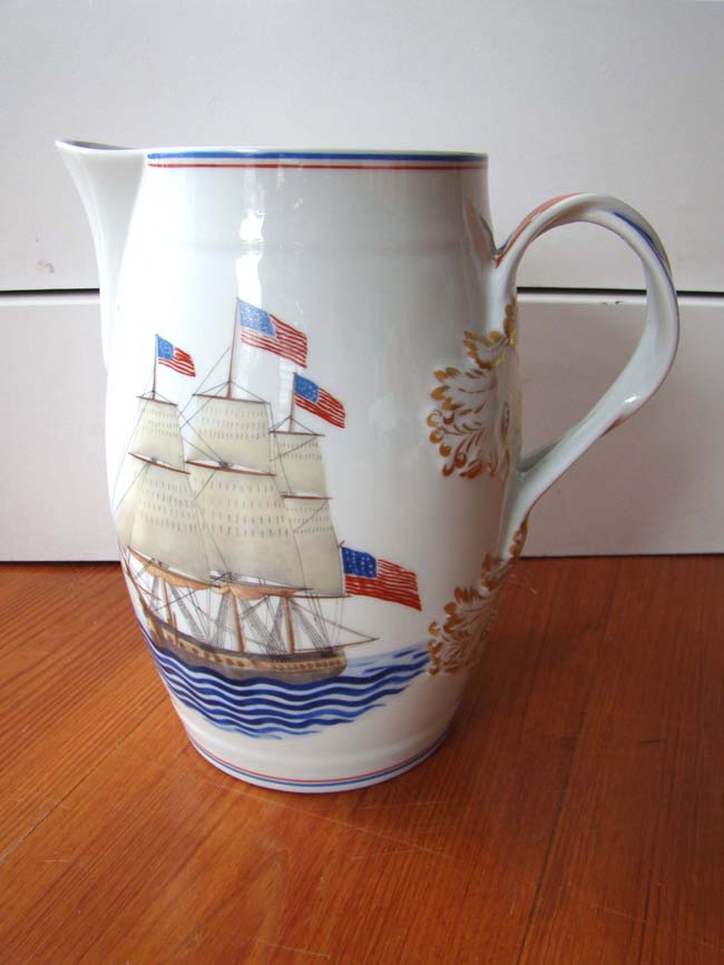 A Maritime Heritage U.S. Frigate Constitution porcelain pitcher by Mottahedeh